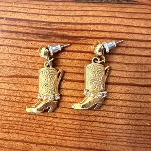 Earrings Vintage Cowboy Boots  Women's Ear Jewelry gold tone with faux diamonds